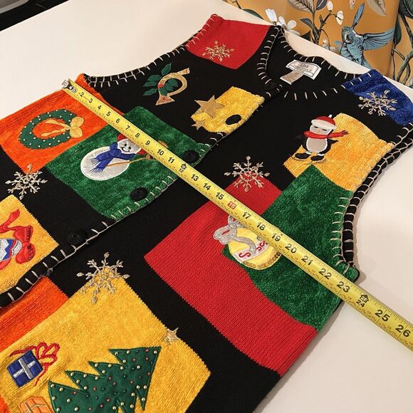 Lisa International Women’s Vintage Holiday Sweater Sz 2XL Patchwork Cottagecore - Picture 5 of 6